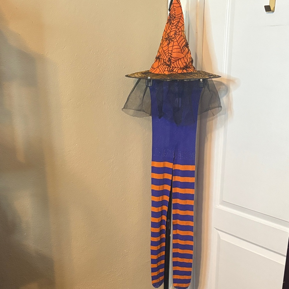 Kids Witch Hat - Orange and Purple Triped Tights